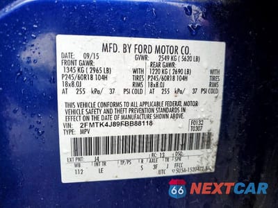 Zdjęcie 13 z 13 samochodu: 2015 FORD EDGE SEL VIN:2FMTK4J89FBB88118 - miniatura