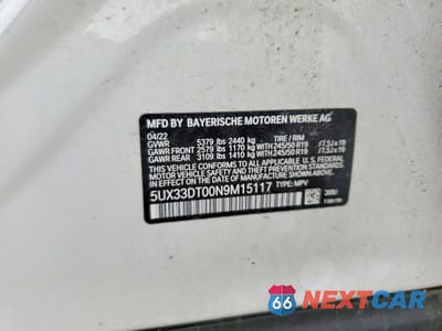 Zdjęcie 12 z 12 samochodu: 2022 BMW X4 XDRIVE30I VIN:5UX33DT00N9M15117 - miniatura