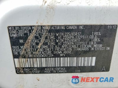 Zdjęcie 12 z 12 samochodu: 2012 TOYOTA RAV4 BASE VIN:2T3BF4DV5CW267204 - miniatura
