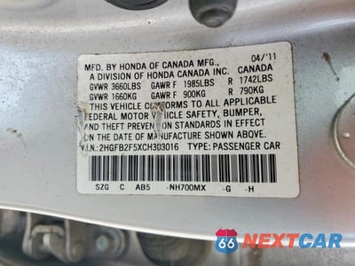 Zdjęcie 12 z 12 samochodu: 2012 HONDA CIVIC LX VIN:2HGFB2F5XCH303016 - miniatura