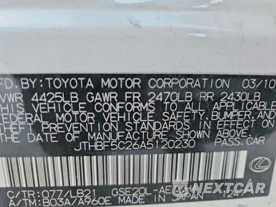 Zdjęcie 14 z 14 samochodu: 2010 LEXUS IS 250 BASE VIN:JTHBF5C26A5120230 - miniatura