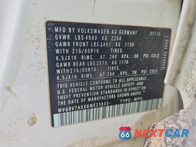 Zdjęcie 12 z 12 samochodu: 2016 VOLKSWAGEN TIGUAN S VIN:WVGBV7AXXGW523933 - miniatura