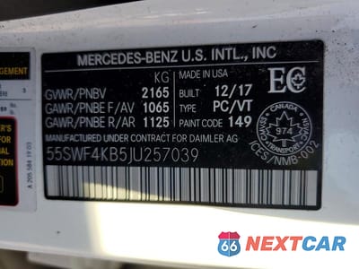 Zdjęcie 12 z 12 samochodu: 2018 MERCEDES-BENZ C 300 4MATIC VIN:55SWF4KB5JU257039 - miniatura