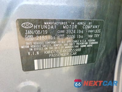 Zdjęcie 12 z 12 samochodu: 2019 HYUNDAI ELANTRA SE VIN:KMHD74LF4KU855988 - miniatura