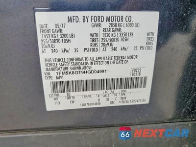 Zdjęcie 12 z 12 samochodu: 2017 FORD EXPLORER SPORT VIN:1FM5K8GT9HGD04991 - miniatura