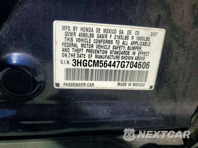 Zdjęcie 13 z 13 samochodu: 2007 HONDA ACCORD LX VIN:3HGCM56447G704606 - miniatura