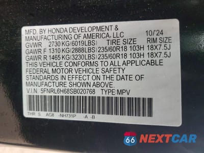Zdjęcie 14 z 14 samochodu: 2025 HONDA ODYSSEY EXL VIN:5FNRL6H68SB020768 - miniatura