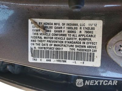 Zdjęcie 12 z 12 samochodu: 2012 HONDA CIVIC LX VIN:19XFB2F58CE106517 - miniatura