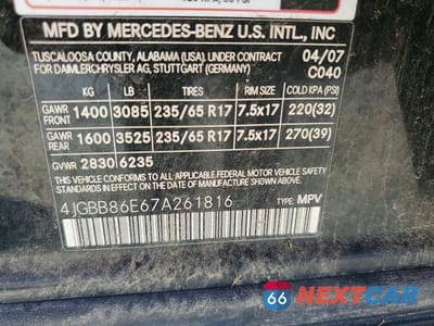 Zdjęcie 13 z 13 samochodu: 2007 MERCEDES-BENZ ML 350 VIN:4JGBB86E67A261816 - miniatura