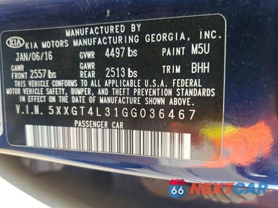 Zdjęcie 12 z 12 samochodu: 2016 KIA OPTIMA VIN:5XXGT4L31GG036467 - miniatura