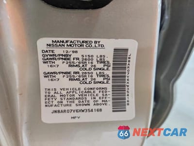 Zdjęcie 13 z 13 samochodu: 1999 NISSAN PATHFINDER XE VIN:JN8AR07Y6XW354168 - miniatura