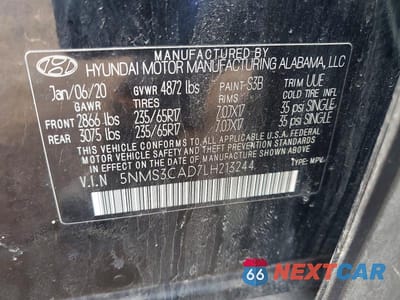 Zdjęcie 13 z 13 samochodu: 2020 HYUNDAI SANTA FE SEL VIN:5NMS3CAD7LH213244 - miniatura