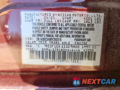 Zdjęcie 13 z 13 samochodu: 2021 NISS SENTRA SV VIN:3N1AB8CV4MY269315 - miniatura
