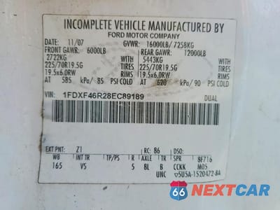 Zdjęcie 12 z 12 samochodu: 2008 FORD F450 SUPER DUTY VIN:1FDXF46R28EC89189 - miniatura