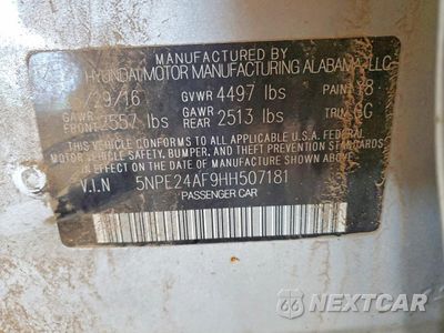 Zdjęcie 13 z 13 samochodu: 2017 HYUNDAI SONATA BASE VIN:5NPE24AF9HH507181 - miniatura