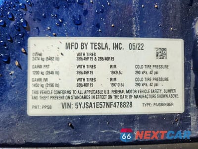 Zdjęcie 12 z 12 samochodu: 2022 TESLA MODEL S VIN:5YJSA1E57NF478828 - miniatura