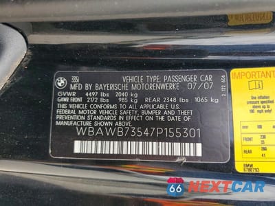 Zdjęcie 12 z 12 samochodu: 2007 BMW 335 I VIN:WBAWB73547P155301 - miniatura