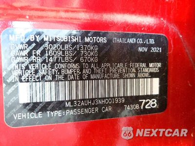 Zdjęcie 12 z 12 samochodu: 2022 MITSUBISHI MIRAGE ES VIN:ML32AUHJ3NH001939 - miniatura