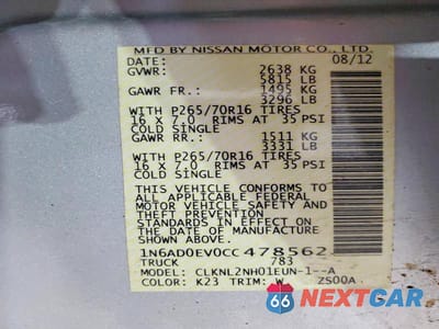 Zdjęcie 12 z 12 samochodu: 2012 NISSAN FRONTIER S VIN:1N6AD0EV0CC478562 - miniatura