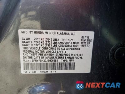 Zdjęcie 13 z 13 samochodu: 2018 HONDA PILOT EX VIN:5FNYF5H30JB006588 - miniatura