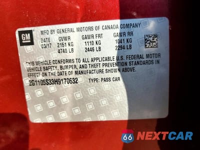 Zdjęcie 12 z 12 samochodu: 2017 CHEVROLET IMPALA LT VIN:2G1105S33H9170632 - miniatura
