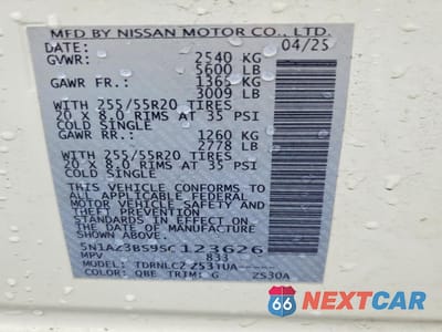 Zdjęcie 14 z 14 samochodu: 2025 NISSAN MURANO SV VIN:5N1AZ3BS9SC123626 - miniatura