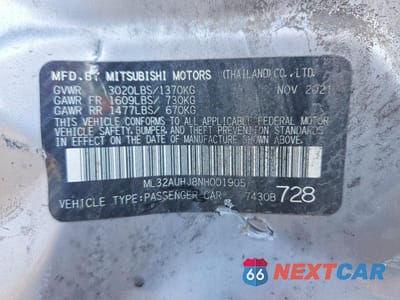 Zdjęcie 12 z 12 samochodu: 2022 MITSUBISHI MIRAGE ES VIN:ML32AUHJ8NH001905 - miniatura