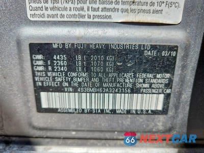 Zdjęcie 13 z 13 samochodu: 2010 SUBARU LEGACY 2.5I PREMIUM VIN:4S3BMBH63A3243156 - miniatura