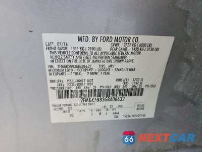 Zdjęcie 12 z 12 samochodu: 2016 FORD FLEX SE VIN:2FMGK5B83GBA06632 - miniatura
