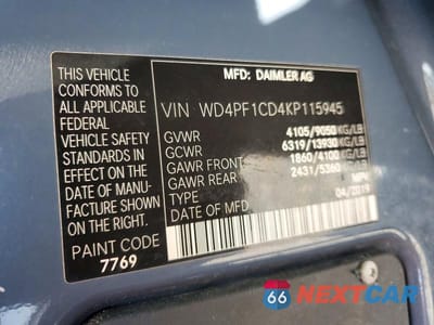 Zdjęcie 13 z 13 samochodu: 2019 MERCEDES BENZ SPRINTER 2500 VIN:WD4PF1CD4KP115945 - miniatura