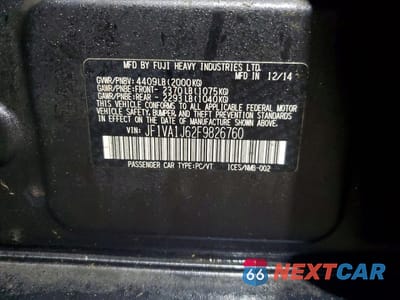 Zdjęcie 12 z 12 samochodu: 2015 SUBARU WRX LIMITED VIN:JF1VA1J62F9826760 - miniatura