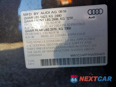 Zdjęcie 13 z 13 samochodu: 2017 AUDI Q5 PREMIUM VIN:WA1C2AFP7HA055403 - miniatura