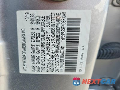 Zdjęcie 12 z 12 samochodu: 2020 ACURA TLX VIN:19UUB1F31LA007641 - miniatura