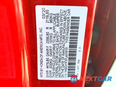 Zdjęcie 12 z 12 samochodu: 2020 HONDA ACCORD SPORT VIN:1HGCV1F37LA078751 - miniatura