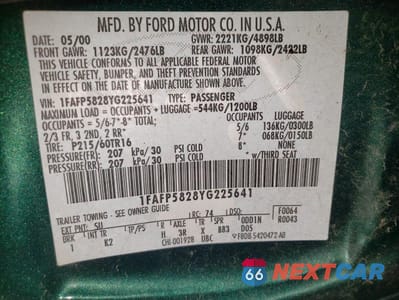 Zdjęcie 13 z 13 samochodu: 2000 FORD TAURUS SE VIN:1FAFP5828YG225641 - miniatura