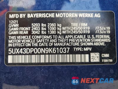 Zdjęcie 14 z 14 samochodu: 2022 BMW X3 SDRIVE30I VIN:5UX43DP00N9K61037 - miniatura