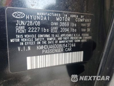 Zdjęcie 12 z 13 samochodu: 2008 HYUNDAI ELANTRA GLS VIN:KMHDU46D08U547244 - miniatura