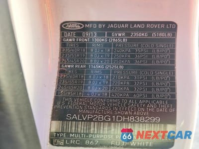 Zdjęcie 13 z 13 samochodu: 2013 LAND ROVER RANGE ROVER EVOQUE PURE PLUS VIN:SALVP2BG1DH838299 - miniatura