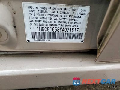 Zdjęcie 12 z 12 samochodu: 2000 HONDA ACCORD EX VIN:1HGCG1658YA071617 - miniatura