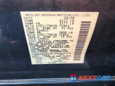 Zdjęcie 12 z 12 samochodu: 2007 NISSAN TITAN XE FFV VIN:1N6BA07B17N204314 - miniatura