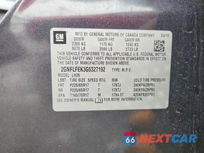 Zdjęcie 13 z 13 samochodu: 2016 CHEVROLET EQUINOX LT VIN:2GNFLFEK3G6327192 - miniatura