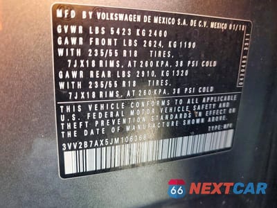 Zdjęcie 12 z 12 samochodu: 2018 VOLKSWAGEN TIGUAN SE VIN:3VV2B7AX5JM106368 - miniatura