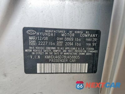 Zdjęcie 12 z 12 samochodu: 2008 HYUNDAI ELANTRA GLS VIN:KMHDU46D78U458805 - miniatura