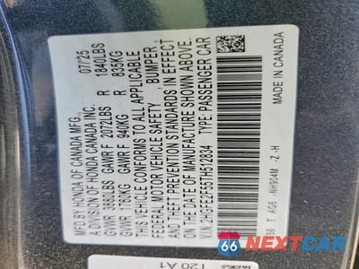 Zdjęcie 12 z 12 samochodu: 2026 HONDA CIVIC SPORT VIN:2HGFE2F55TH512834 - miniatura