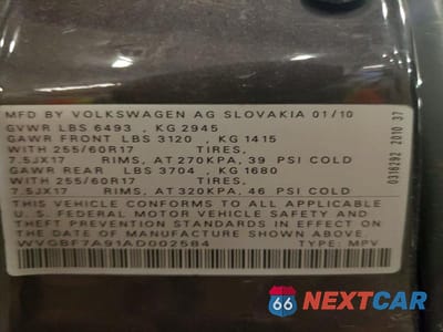 Zdjęcie 13 z 13 samochodu: 2010 VOLKSWAGEN TOUAREG V6 VIN:WVGBF7A91AD002584 - miniatura
