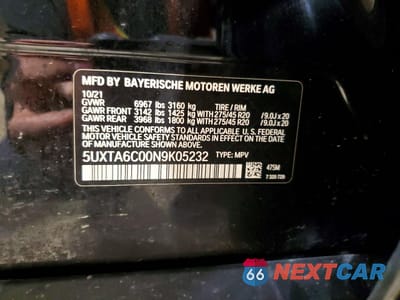 Zdjęcie 13 z 13 samochodu: 2022 BMW X5 XDRIVE45E VIN:5UXTA6C00N9K05232 - miniatura