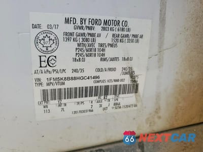 Zdjęcie 13 z 13 samochodu: 2017 FORD EXPLORER VIN:1FM5K8B88HGC41496 - miniatura