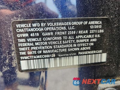 Zdjęcie 12 z 12 samochodu: 2014 VOLKSWAGEN PASSAT SEL VIN:1VWCT7A36EC060129 - miniatura