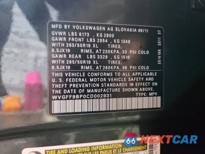Zdjęcie 13 z 13 samochodu: 2012 VOLKSWAGEN TOUAREG V6 VIN:WVGFF9BP0CD002931 - miniatura