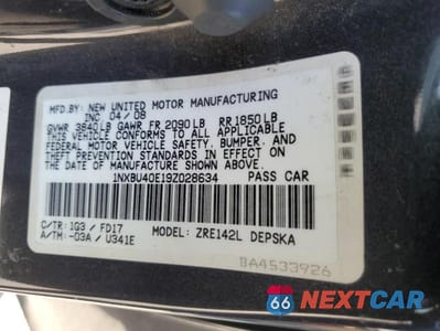 Zdjęcie 12 z 12 samochodu: 2009 TOYOTA COROLLA BASE VIN:1NXBU40E19Z028634 - miniatura